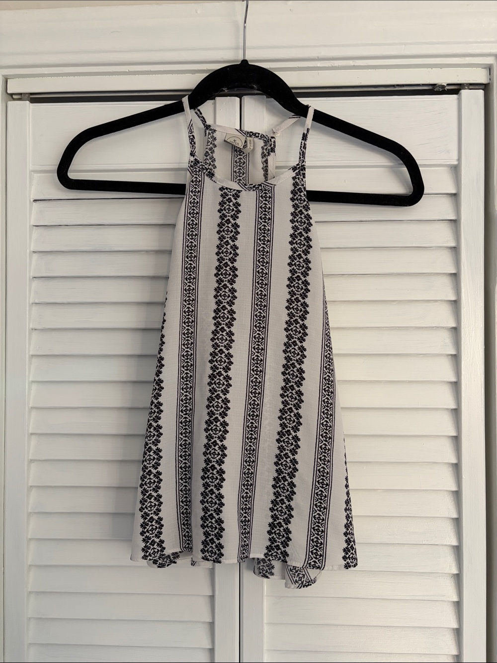 Women's Black & White Patterned Halter Tank Top
